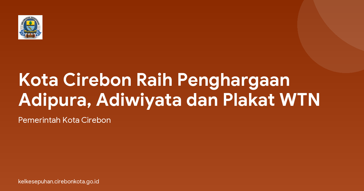 Kota Cirebon Raih Penghargaan Adipura, Adiwiyata dan Plakat WTN
